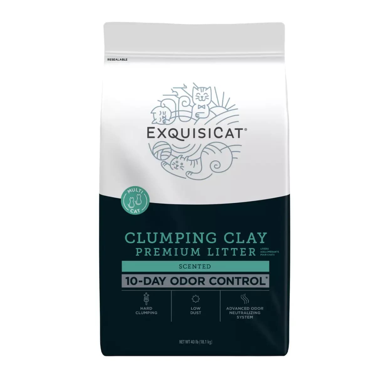 ExquisiCat Litter Premium Clumping Multi-Cat Clay Cat Litter - Scented, Low Dust [Material Clay, Environment Type Indoor, Species Cat, Package Weight 40 LBS (18.1 kg)]