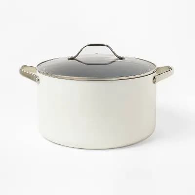 12qt Nonstick Ceramic Coated Aluminum Wide Stock Pot Cream - Figmint™ [12 Inches, 5.25 Pounds, Ceramic Nonstick]
