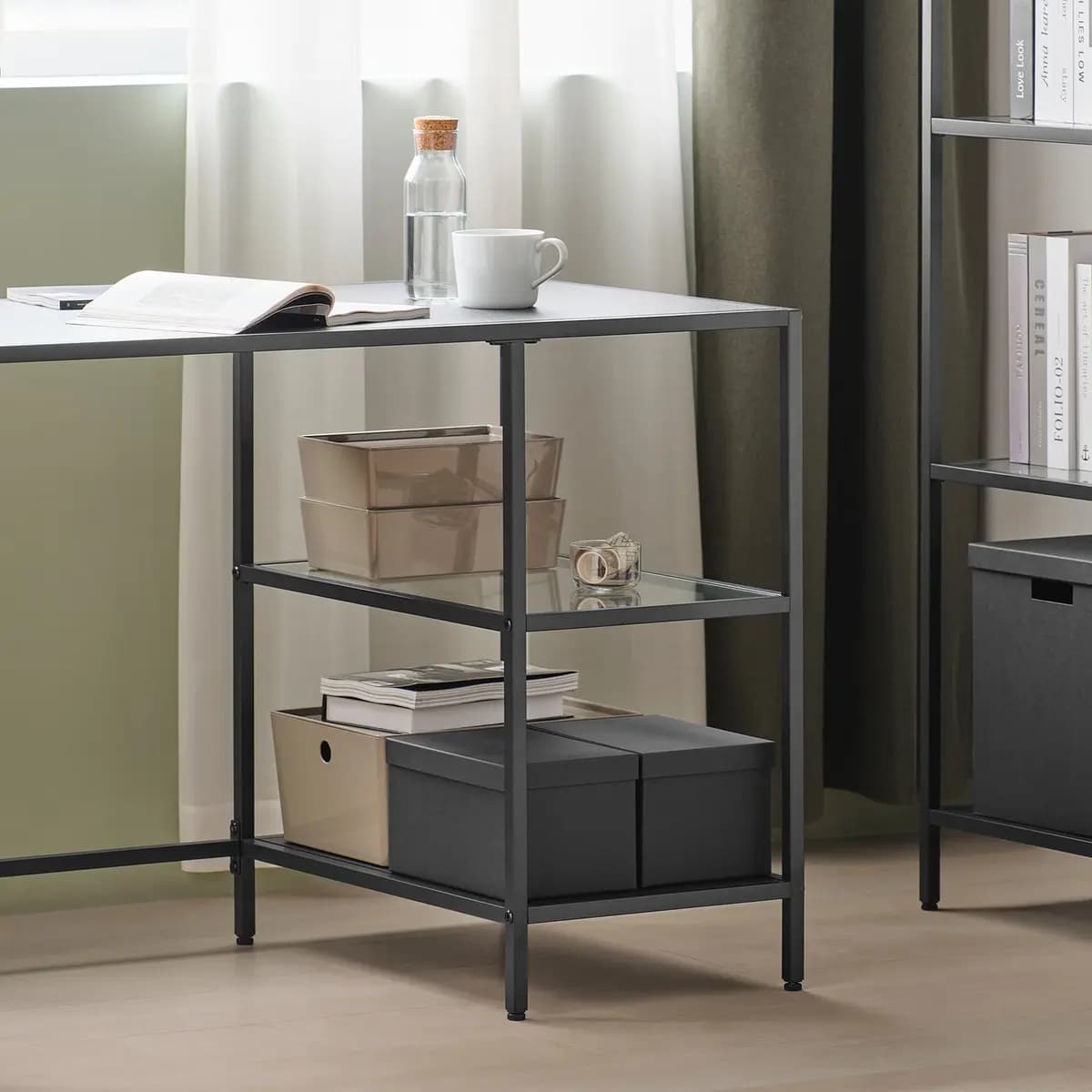 IKEA VITTSJÖ Desk, black-brown/glass [Width 43 1/4 ", Depth 23 5/8 ", Height 29 1/2 "]
