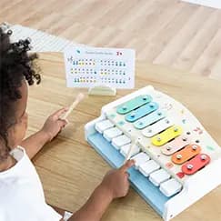 Fat Brain Toys 2-in-1 Bell Set Wooden Musical Playset for Toddlers [Wood-and-metal bell set with keys and mallets, Encourages fine motor skills, matching skills, hand-eye coordinat