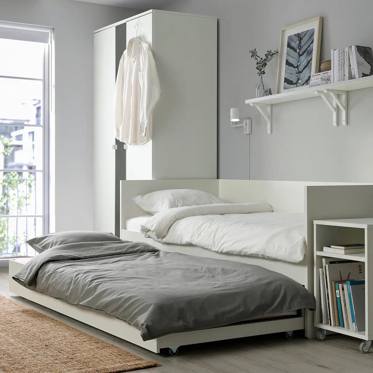 IKEA VIHALS Trundle bed, white Twin [Base length 75 1/4 ", Bed width 39 3/4 ", Height 9 7/8 "]