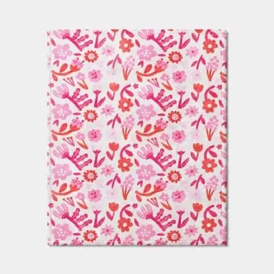 Room Essentials Valentine's Day Floral Printed Plush Throw Ivory/Pink/Red - Room Essentialsâ„¢ [100% Recycled Polyester, Midweight Fabric, Contains Recycled Content]