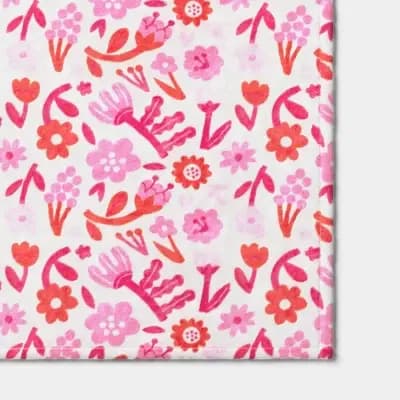Room Essentials Valentine's Day Floral Printed Plush Throw Ivory/Pink/Red - Room Essentialsâ„¢ [100% Recycled Polyester, Midweight Fabric, Contains Recycled Content]