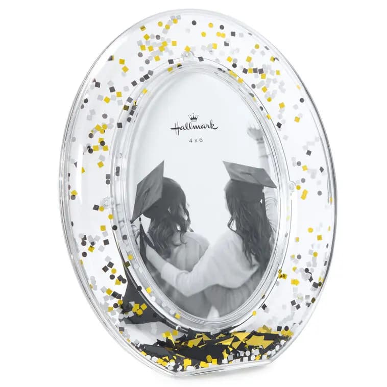 Clear Oval With Confetti Graduation Picture Frame, 4x6 [Dimensions 6.75'' W x 8.5'' H x 1.125'' D, Material Plastic and glass., Count 1, Item number 1GGT1724]