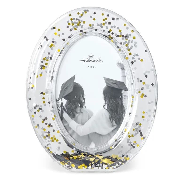 Clear Oval With Confetti Graduation Picture Frame, 4x6 [Dimensions 6.75'' W x 8.5'' H x 1.125'' D, Material Plastic and glass., Count 1, Item number 1GGT1724]