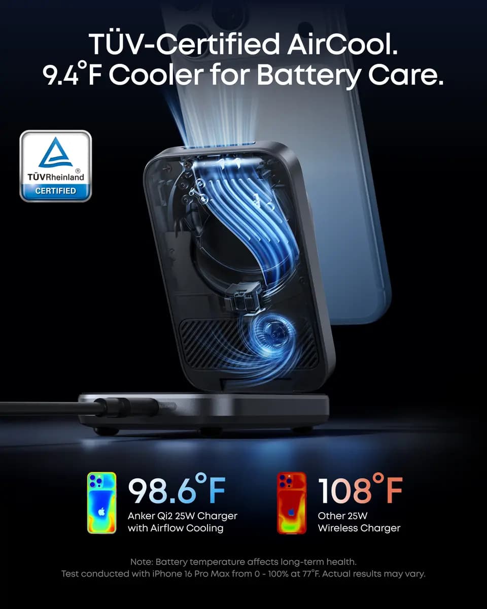 Anker Prime Wireless Charging Station (3-in-1, MagGo, AirCool, Foldable) [9.0V⎓3A / 12V⎓3A / 15V⎓3A, Phone: 25W Max, 3.74 × 2.38 × 1.22 in]