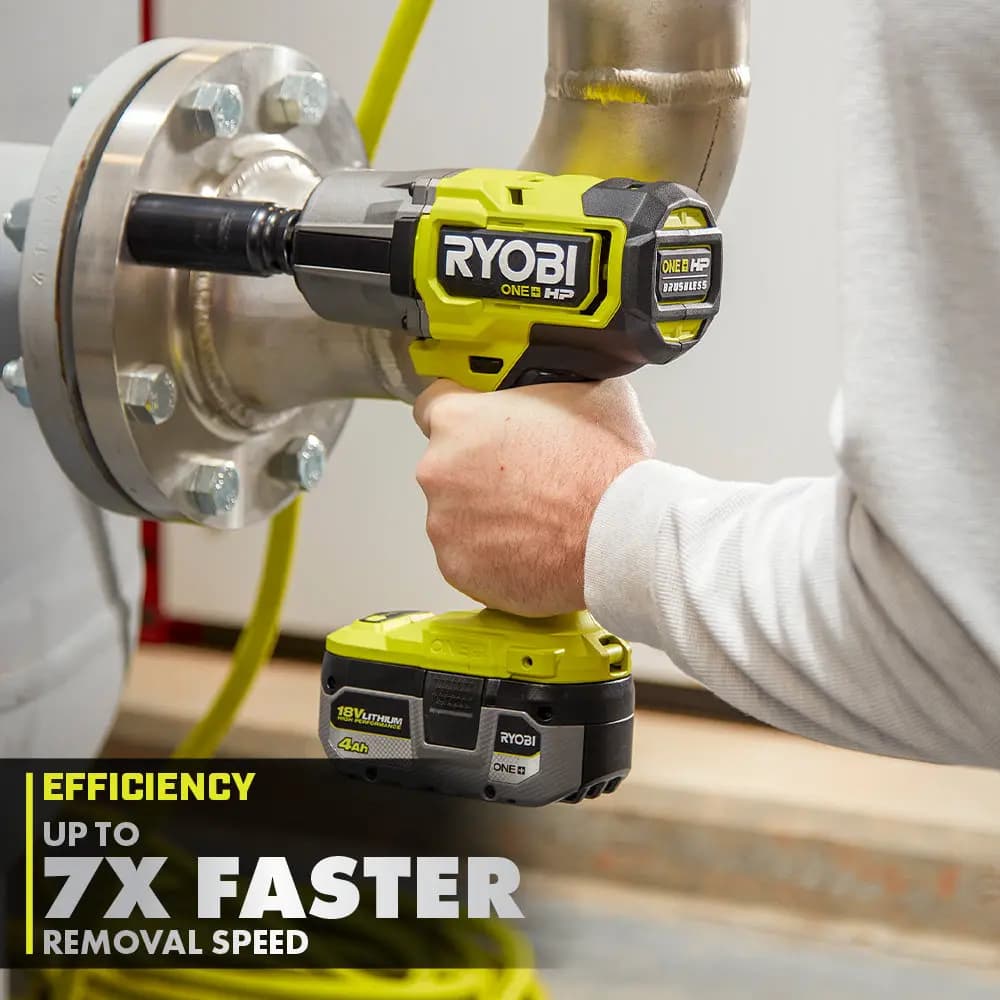 RYOBI 18V ONE+ HP Brushless 4-Mode 1/2" High Torque Impact Wrench Kit [RPM 0-900/0-1,400/0-2,100/0-1,400 (Auto), Anvil 1/2" with Friction Ring, Torque 1,170 ft-lbs. Breakaway, 700 