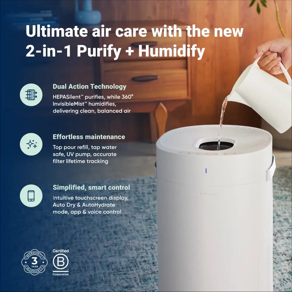 Blueair 2-in-1 Purify + Humidify [26 in x 13.6 in x 13.6 in, 13.8 lb, 3 L]