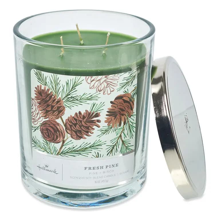 Fresh Pine Scented 3-Wick Jar Candle, 16 oz. [Dimensions 16 oz.; 3.7" dia. x 5" H, Count 1, Scent Pine and birch, Item number HMPINE]