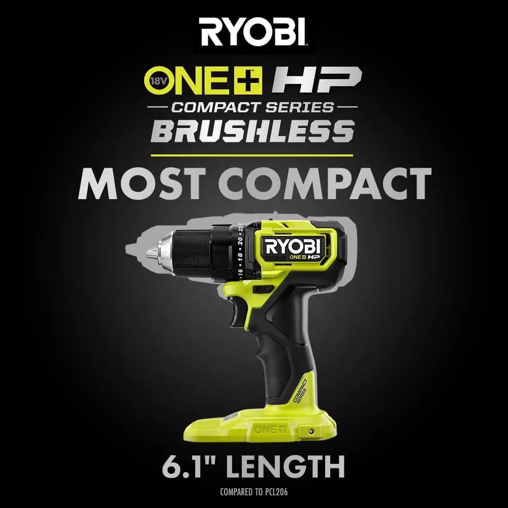 RYOBI 18V ONE+ HP Compact Brushless 1/2" Drill/Driver [Torque 450 in-lbs., Weight 2.1 lbs., RPM 0-450 / 0-1,750]