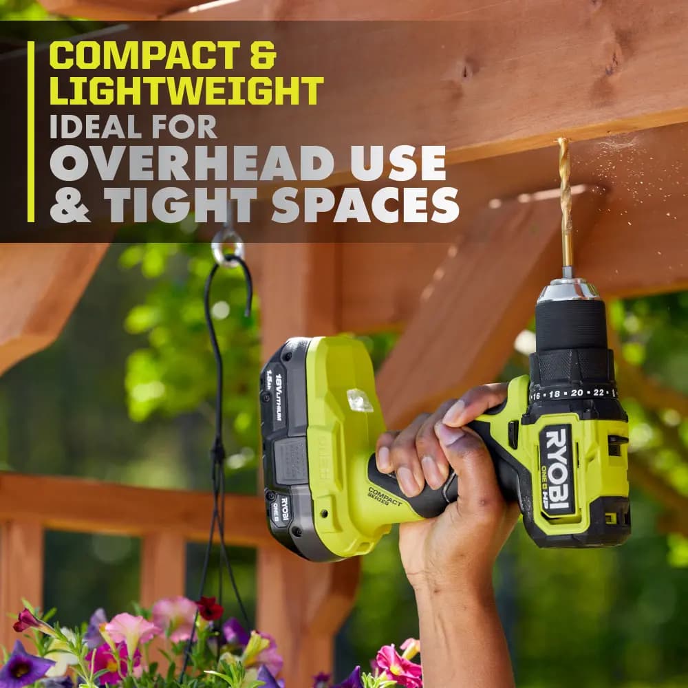 RYOBI 18V ONE+ HP Compact Brushless 1/2" Drill/Driver [Torque 450 in-lbs., Weight 2.1 lbs., RPM 0-450 / 0-1,750]