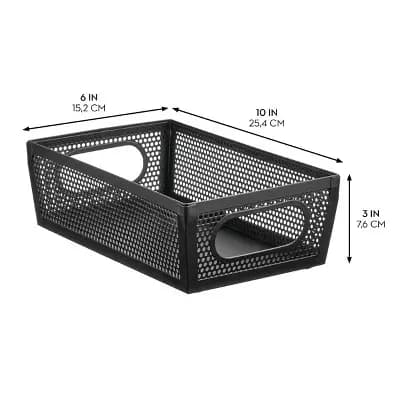mDesign Perforated Metal Storage Bin with Handles - Set of 4 - Matte Black [Steel, 1 pounds, Spot or Wipe Clean]