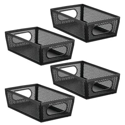 mDesign Perforated Metal Storage Bin with Handles - Set of 4 - Matte Black [Steel, 1 pounds, Spot or Wipe Clean]