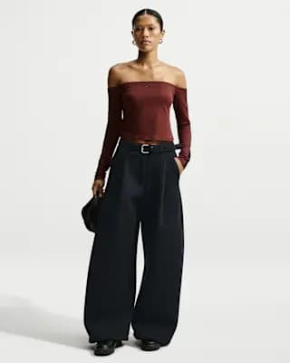Nike Article Fleece Women's Oversized Mid-Rise Wide-Leg Pants Black/Ice Silver/Black [Black/Ice Silver/Black, Embroidered Swoosh logo, Elastic waistband]