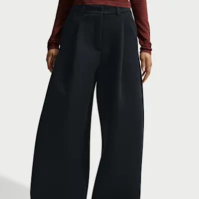 Nike Article Fleece Women's Oversized Mid-Rise Wide-Leg Pants Black/Ice Silver/Black [Black/Ice Silver/Black, Embroidered Swoosh logo, Elastic waistband]