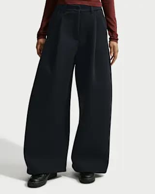 Nike Article Fleece Women's Oversized Mid-Rise Wide-Leg Pants Black/Ice Silver/Black [Black/Ice Silver/Black, Embroidered Swoosh logo, Elastic waistband]