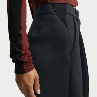 Nike Article Fleece Women's Oversized Mid-Rise Wide-Leg Pants Black/Ice Silver/Black [Black/Ice Silver/Black, Embroidered Swoosh logo, Elastic waistband]