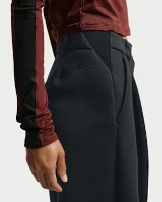 Nike Article Fleece Women's Oversized Mid-Rise Wide-Leg Pants Black/Ice Silver/Black [Black/Ice Silver/Black, Embroidered Swoosh logo, Elastic waistband]