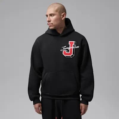 Jordan Brooklyn Men's Statement Pullover Hoodie Black/Fire Red [Black/Fire Red, Ribbed cuffs and hem, 73% cotton/27% polyester.]