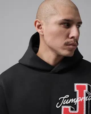 Jordan Brooklyn Men's Statement Pullover Hoodie Black/Fire Red [Black/Fire Red, Ribbed cuffs and hem, 73% cotton/27% polyester.]