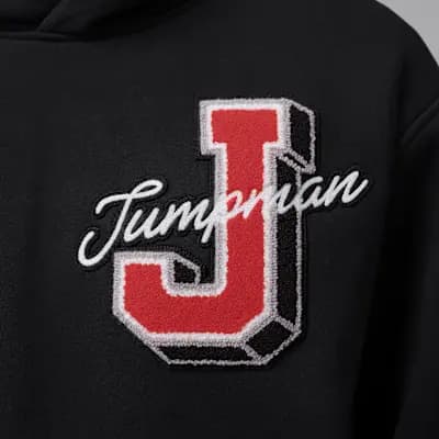 Jordan Brooklyn Men's Statement Pullover Hoodie Black/Fire Red [Black/Fire Red, Ribbed cuffs and hem, 73% cotton/27% polyester.]