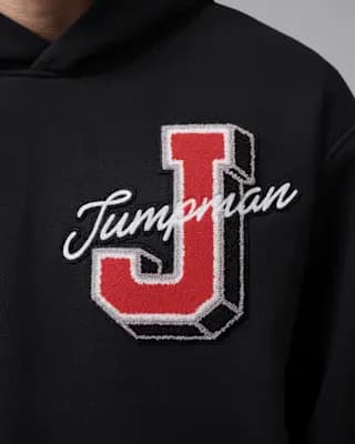 Jordan Brooklyn Men's Statement Pullover Hoodie Black/Fire Red [Black/Fire Red, Ribbed cuffs and hem, 73% cotton/27% polyester.]