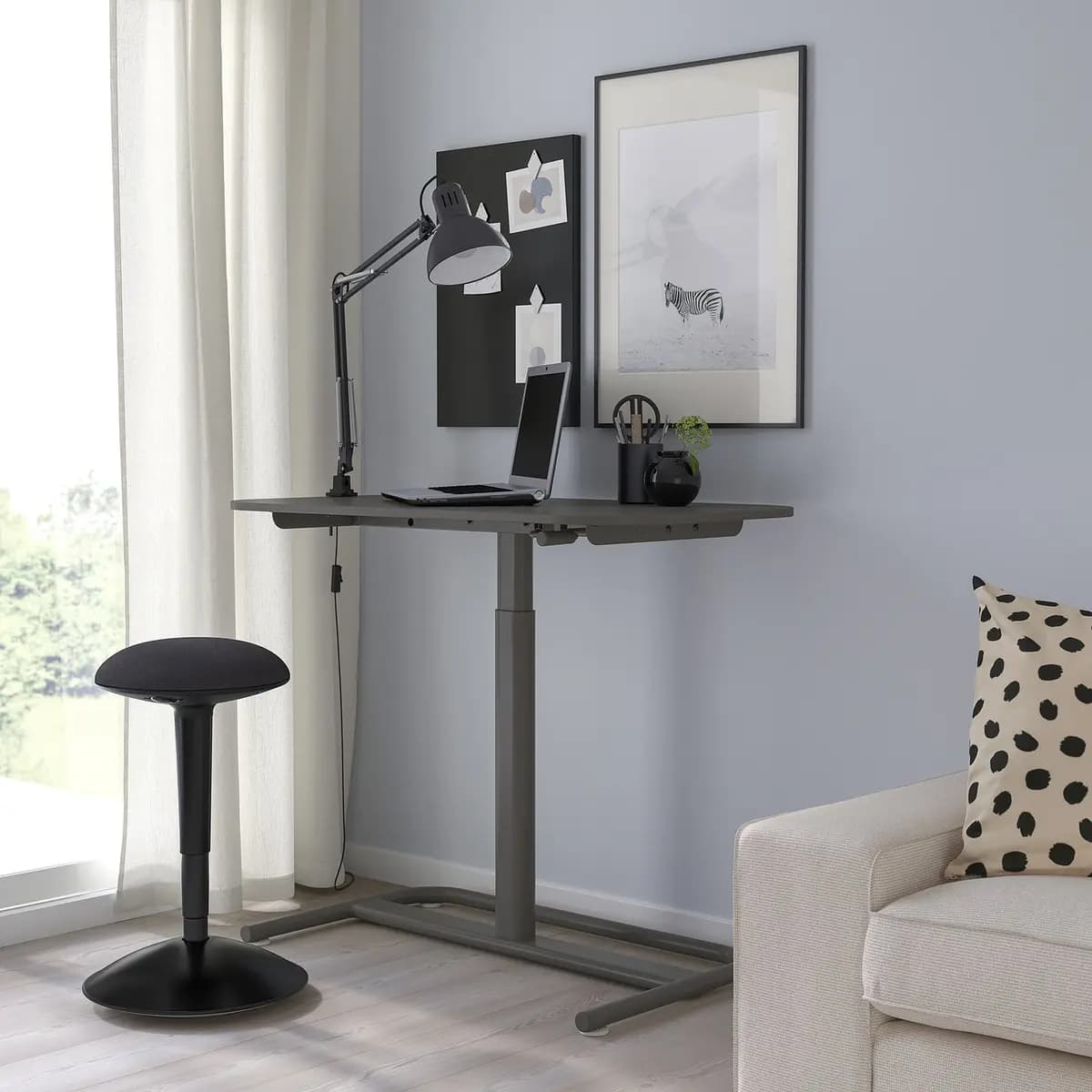 IKEA SEGRARE Desk sit/stand, dark gray [Width 43 1/4 ", Depth 23 5/8 ", Max. load 88 lb]