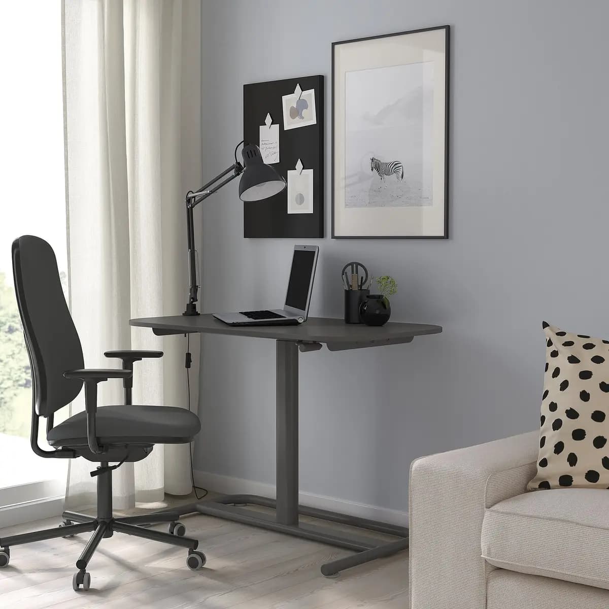 IKEA SEGRARE Desk sit/stand, dark gray [Width 43 1/4 ", Depth 23 5/8 ", Max. load 88 lb]