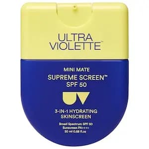 Ultra Violette Supreme Screen SPF 50 Mini Mate Facial Sunscreen Moisturizer and Primer 0.68/20ml [0.68/20ml, SPF 50 UVA and UVB, Plant Based Pentavitin]