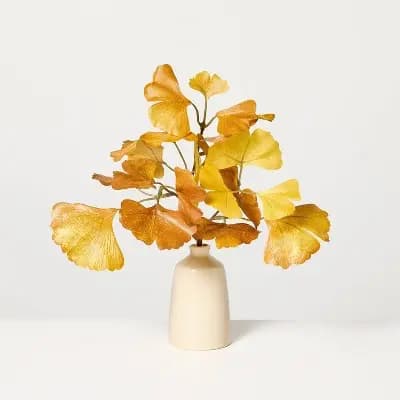 Hearth & Hand with Magnolia 11" Mini Yellow Gingko in Ceramic Vase Arrangement - Hearth & Hand™ with Magnolia [.43 Pounds, Polyester, Plastic, Tabletop]