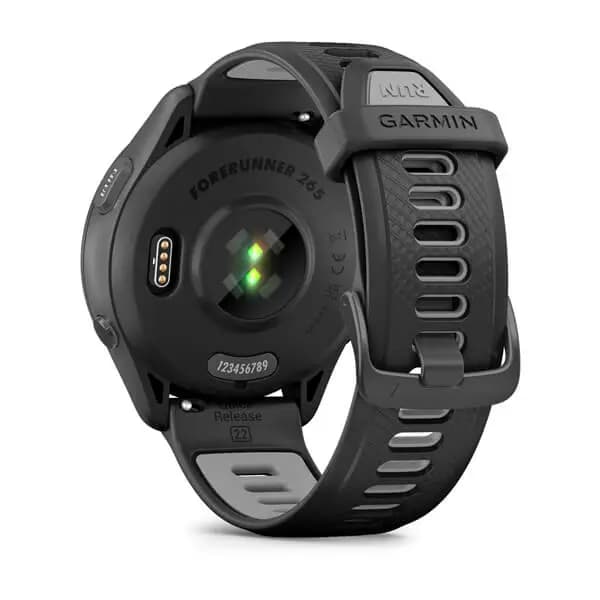 Garmin Forerunner 265 Black Bezel and Case with Black/Powder Gray Silicone Band [AMOLED (optional always-on mode), 5 ATM, 1.1" (28.1 mm) diameter]
