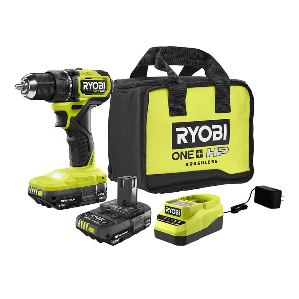 RYOBI 18V ONE+ HP Compact Brushless 1/2" Drill/Driver Kit [Voltage 18V, Fuel Gauge Integrated LEDs, Capacity 1.5Ah]