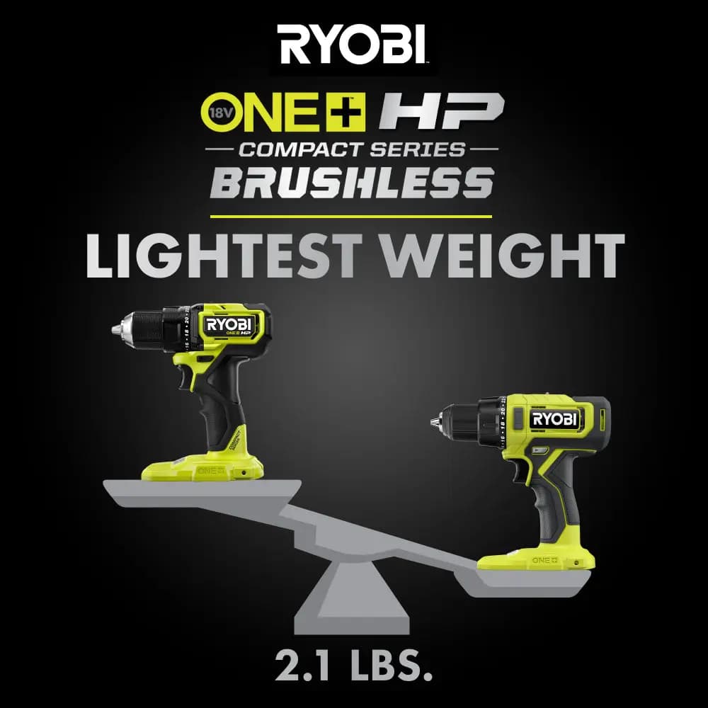 RYOBI 18V ONE+ HP Compact Brushless 1/2" Drill/Driver Kit [Voltage 18V, Fuel Gauge Integrated LEDs, Capacity 1.5Ah]