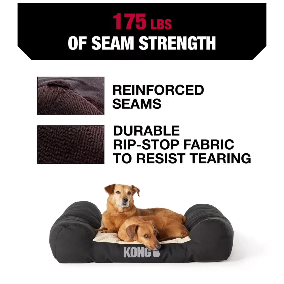 KONG® Durable Lounger Large Dog Bed, Water-Resistant, Grey & Black, 30L x 40W [Brand KONG®, Includes 1 Bed, Intended For Dogs, Color Grey]