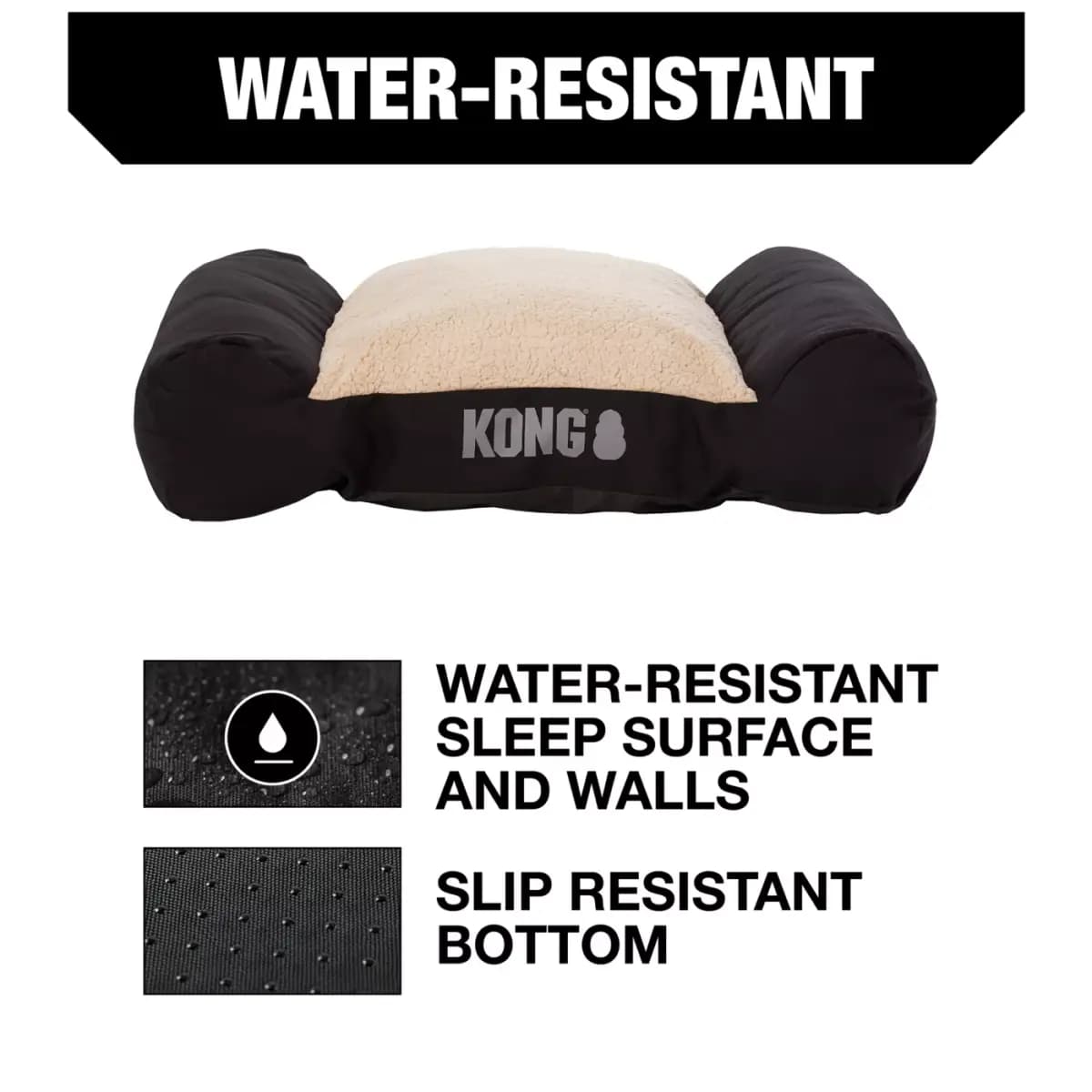 KONG® Durable Lounger Large Dog Bed, Water-Resistant, Grey & Black, 30L x 40W [Brand KONG®, Includes 1 Bed, Intended For Dogs, Color Grey]