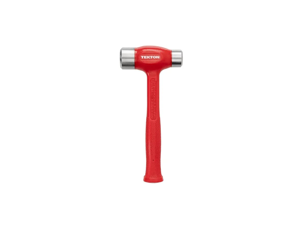 TEKTON 43 oz. Short Handle Flat Steel Face Dead Blow Hammer [A. Length (in.) 10.5, B. Width (in.) 4.8, C. Height (in.) 1.8]