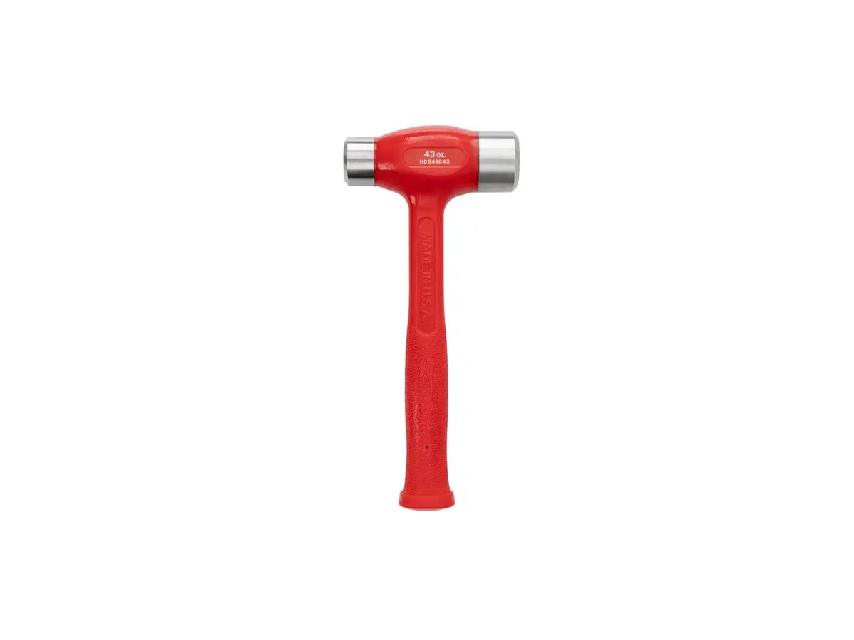 TEKTON 43 oz. Short Handle Flat Steel Face Dead Blow Hammer [A. Length (in.) 10.5, B. Width (in.) 4.8, C. Height (in.) 1.8]