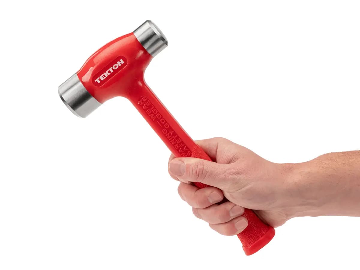 TEKTON 43 oz. Short Handle Flat Steel Face Dead Blow Hammer [A. Length (in.) 10.5, B. Width (in.) 4.8, C. Height (in.) 1.8]