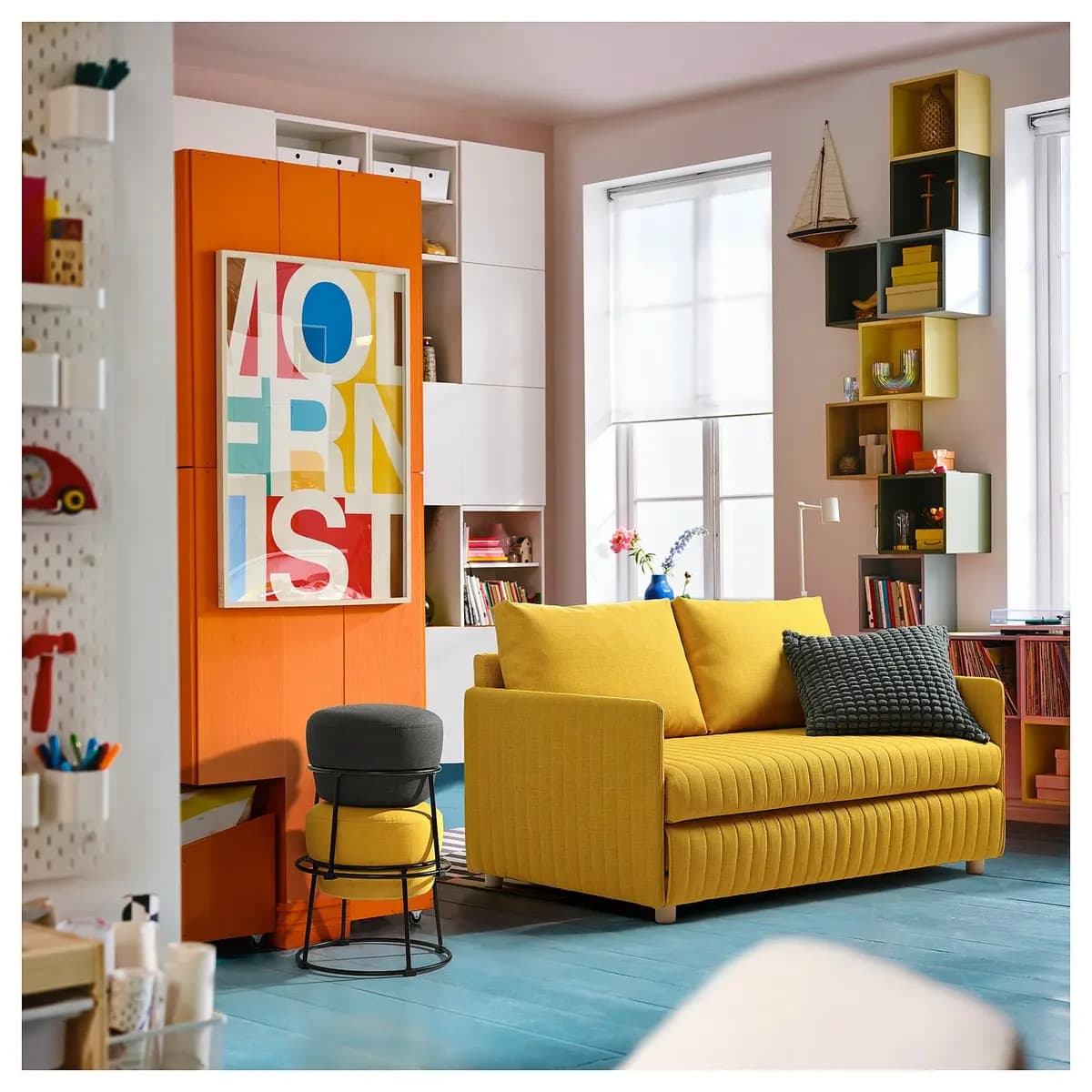 IKEA EMMISLÖV Pouf, Skiftebo yellow [Height 16 7/8 ", Diameter 16 1/2 "]
