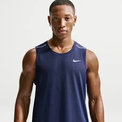 Nike Miler Men's Dri-FIT Running Tank Top Midnight Navy [Midnight Navy, Reflective details, Side vents at hem]