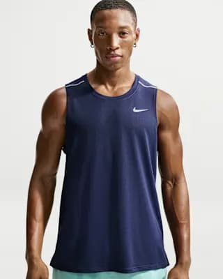 Nike Miler Men's Dri-FIT Running Tank Top Midnight Navy [Midnight Navy, Reflective details, Side vents at hem]