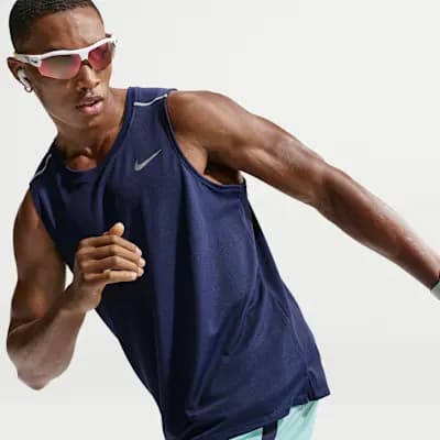Nike Miler Men's Dri-FIT Running Tank Top Midnight Navy [Midnight Navy, Reflective details, Side vents at hem]