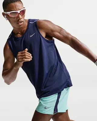 Nike Miler Men's Dri-FIT Running Tank Top Midnight Navy [Midnight Navy, Reflective details, Side vents at hem]