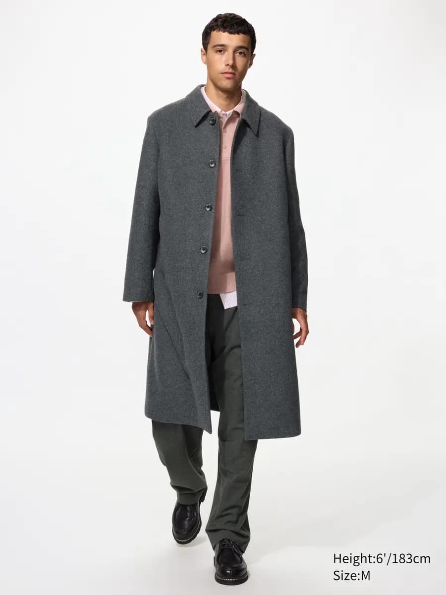 Uniqlo Balmacaan Coat Gray [Imported, Do not wash, Dry clean, Roomy, regular fit.]