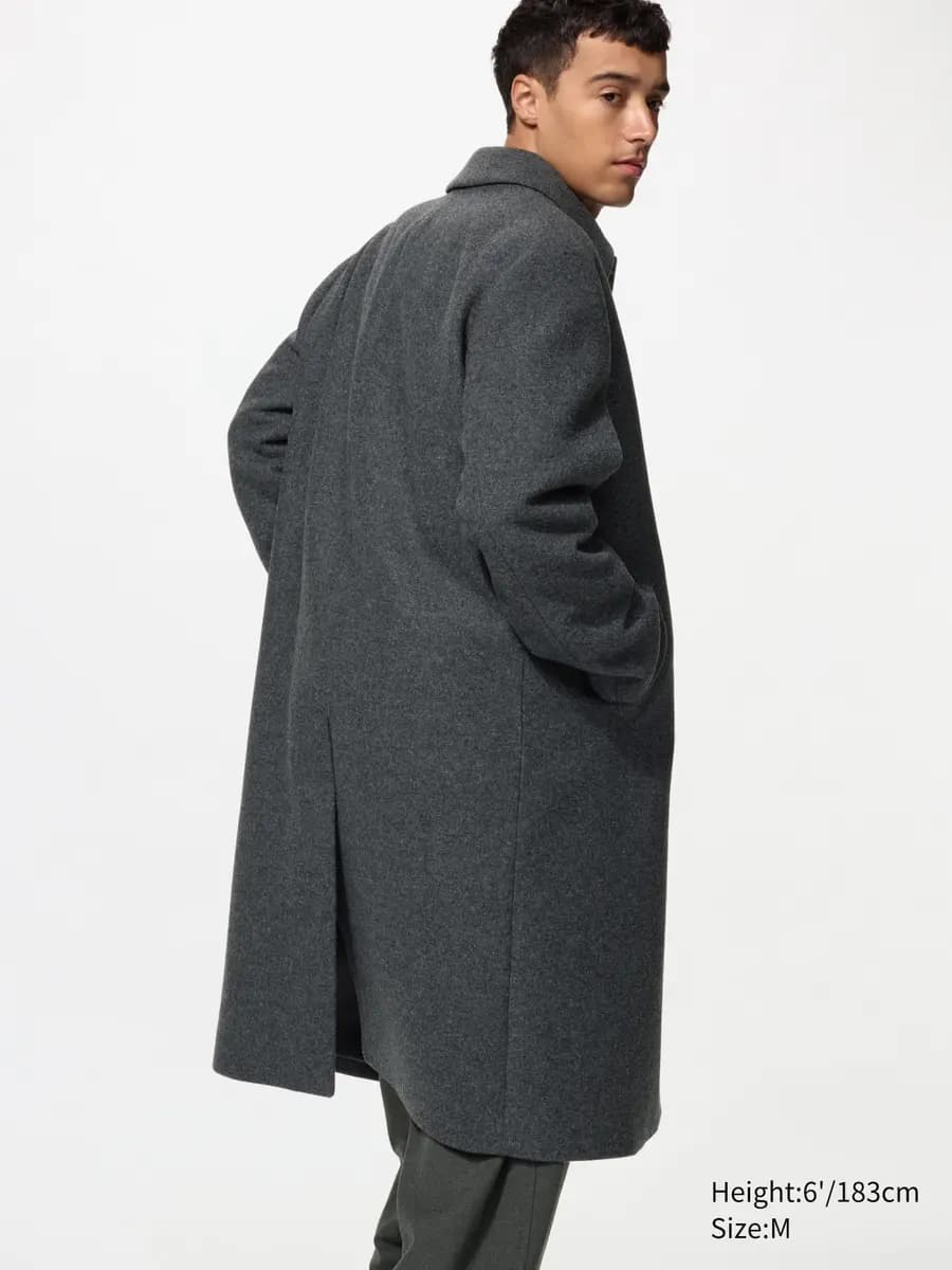 Uniqlo Balmacaan Coat Gray [Imported, Do not wash, Dry clean, Roomy, regular fit.]