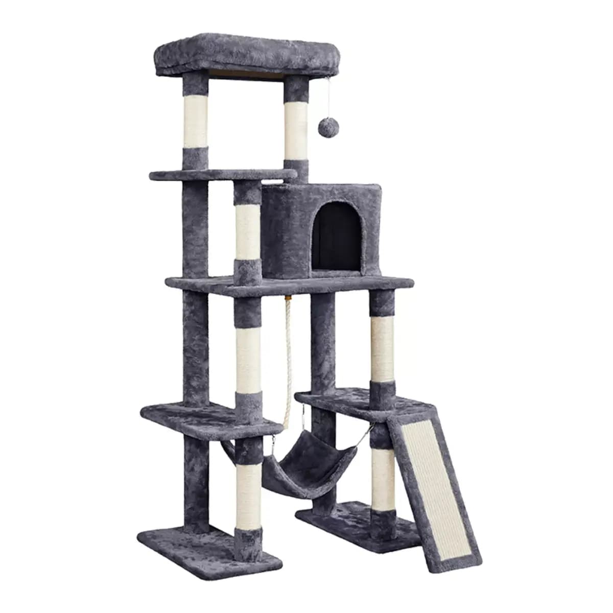 Yaheetech 54-in Multi-Level Cat Tree with Condo, Hammock and Scratching Board [Description and Overview Every cat deserves a cozy space to climb, Features Engaging Multilevel Layou