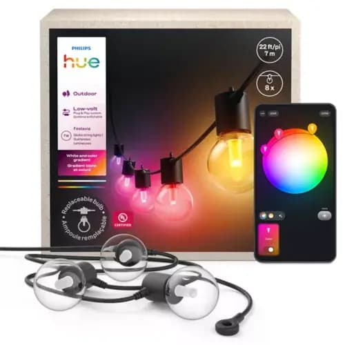 Philips Hue Hue Festavia globe outdoor string lights 22 ft [046677591380, Black, Synthetic]