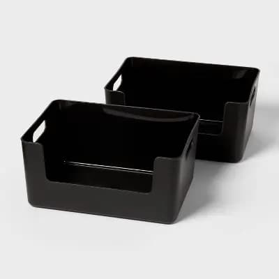 2pk Large Plastic Open Face Pantry Bin Black - Brightroom™ [1.1 Pounds, Polypropylene, Spot or Wipe Clean]
