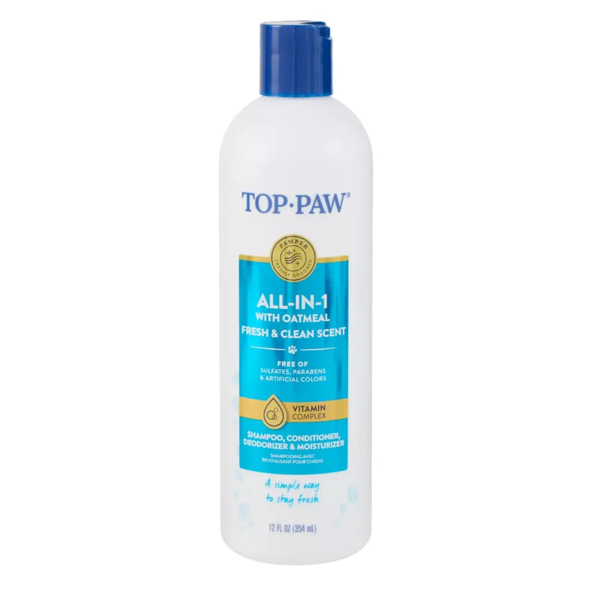 Top Paw® All-In-1 Dog Shampoo, Conditioner, Deodorize, Moisturize with Oatmeal - Fresh & Clean 12 oz [Intended For Dogs, Includes (1) 12 fl oz bottle, Health Consideration Skin & C