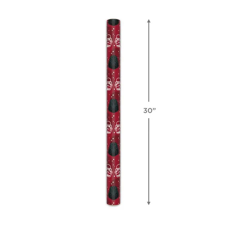 Star Wars Darth Vader and Stormtrooper Helmets on Red Holiday Wrapping Paper Roll, 25 sq. ft. [25 sq. ft. roll; 30" W x 10' L., 1, This gift wrap is recyclable. Paper, 1XWR7546]